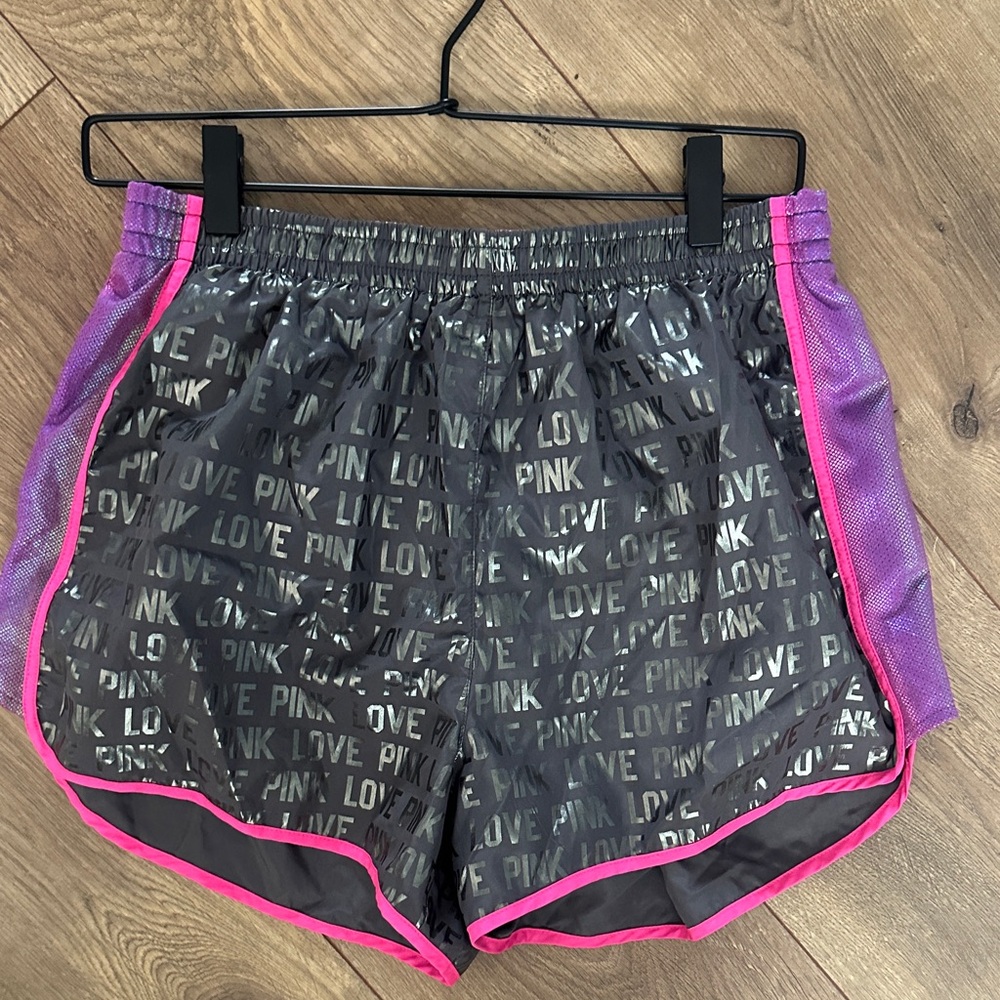 PINK Victoria's Secret Black Running Shorts with Hot Pink Trim